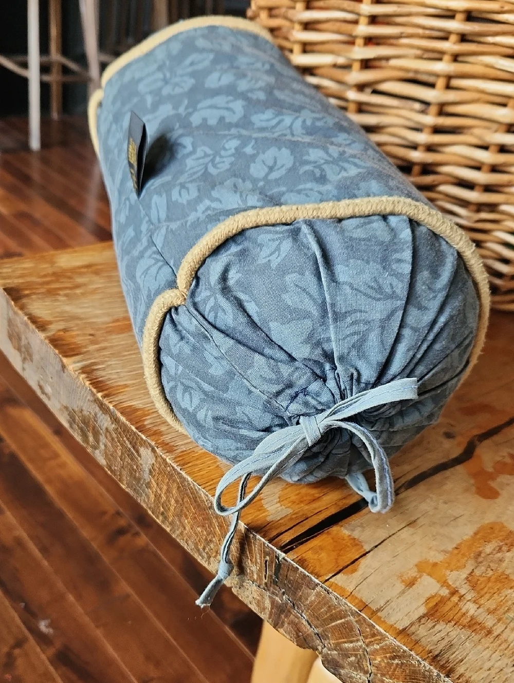 Fendi Bed & Bath Blue Tan Floral Bolster Pillow 18